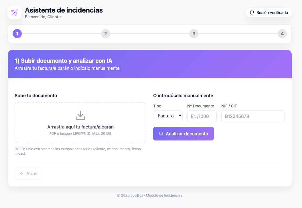 Portal de incidencias - Paso 1