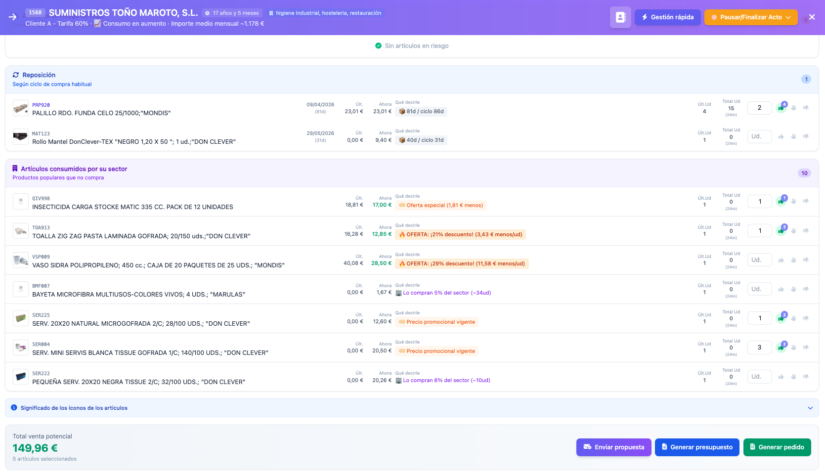 Bloques segmentados de productos